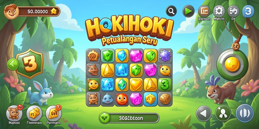 Tangkapan layar HOKIHOKI menampilkan gameplay Match-3 yang seru.