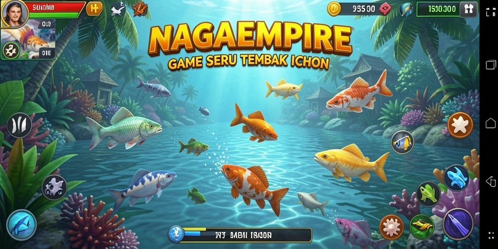 Tampilan gameplay seru NAGAEMPIRE saat menembak ikan.