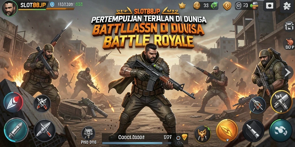 Screenshot pertandingan seru di SLOT88JP yang menunjukkan aksi gameplay Battle Royale.