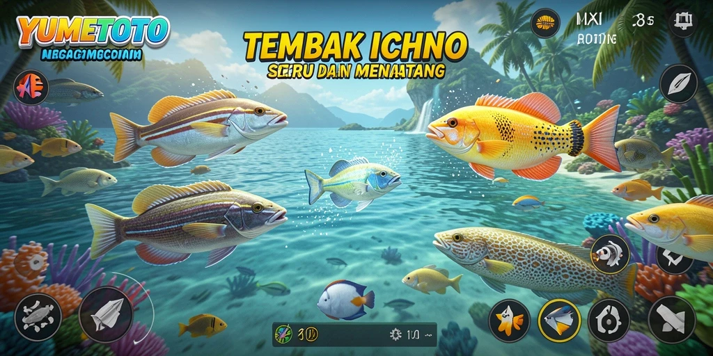Tampilan gameplay YUMETOTO dengan aksi tembak ikan yang mendebarkan.